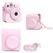 PU Leather Protective Case With Photo Pocket + Adjustable Shoulder Strap, Macaron Color Series Leather Camera Protective Case, Suitable For INstaxMini 11/12/13 Series Camera Protective Shell, Anti-Friction Camera Photography Accessories, Essential For Travel And Outdoor - View 1