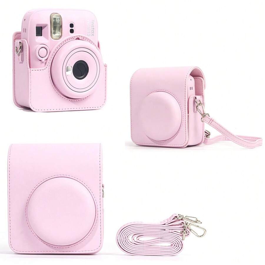 PU Leather Protective Case With Photo Pocket + Adjustable Shoulder Strap, Macaron Color Series Leather Camera Protective Case, Suitable For INstaxMini 11/12/13 Series Camera Protective Shell, Anti-Friction Camera Photography Accessories, Essential For Travel And Outdoor - View 1
