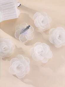 6pcs Cute Rose Hair Clips Suitable For Daily Vacation Outfits - White - View 3