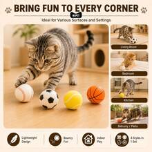 4 Buah Mainan Bola Basket Kucing, Bola Pantul Interaktif untuk Hewan Peliharaan, Mainan Latihan untuk Mengatasi Kebosanan di Dalam Ruangan - Jeruk - View 6