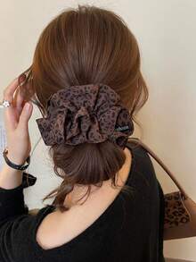 Korean Style Leopard Print Oversized Scrunchie Hair Tie For Women, High-End Lazy Ponytail Bun Hair Rope - Multicolor - View 3