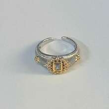1pc Copper‑Base Two‑Tone Brushed Texture Wide Band Retro Floral Trim Statement Ring - Bronze - View 11