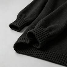 Cardigan Rajut Panjang Ukuran Plus Wanita, Sweater Lengan Panjang Leher V dengan Bahu Longgar, Cocok untuk Dipakai di Musim Gugur/Musim Dingin - Hitam - View 6