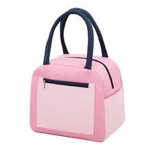 1pc Color Block Insulated Thermal Storage Bag, Waterproof Oxford Tote With Front Zipper Pocket, Portable Leakproof Organizer For Work School Picnic - Multicolor - View 8