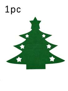 6pcs Christmas Tree Tableware Storage Bag Set, Felt Placemats, Classic Christmas Tree Design, Red & Green Color Scheme, Suitable For Storing Cutlery, Silverware And Dinnerware, Perfect For Holiday Dining And Party Decoration, Tableware Pockets, Christmas Decor - Multicolor - View 8