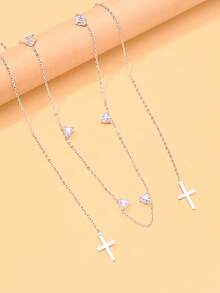 outingfit 1pc New Cross Face Chain, Unique Design Mask Chain, Ear And Nose Bridge Chain, Party Photo Accessory - Silver - View 3