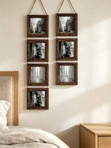 1 Buah Bingkai Kolase Foto Gantung Kayu Rustic, Bingkai Foto Persegi dengan Tali Vertikal, Bingkai Foto Multi Foto untuk Dinding Ukuran 6*6 Inci, Dekorasi Seni Dinding untuk Rumah, Kamar Tidur, dan Lorong - Bingkai foto persegi - View 5
