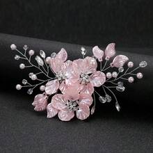 1件女款花卉水鑽梅花新娘婚禮髮夾髮飾 - 粉色 - 查看 5
