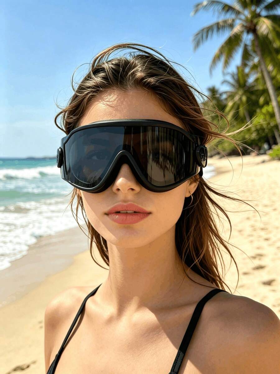 361degree 1pc 361° Large Frame Wide View HD Anti-Fog Waterproof Leakproof Swim Goggles For Women Men Adult, With Portable Storage Case, Pool Beach Swimming Gear - Quiet Night Black - View 1