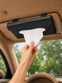 Car Sun Visor Tissue Box, Wrinkled PU Leather Car Tissue Storage Box, Hanging Tissue Storage Box, Easy To Use, Car Interior Storage Box, Car Accessories, Suitable For Drivers And Passengers, Travel And Daily Use, Spring/Summer Birthday Gift, New Car Gift, Best Color - Multicolor - View 3