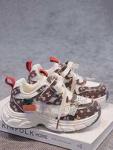 Sepatu Olahraga Anak Perempuan Motif Bunga Manis, Sepatu Sneakers Tebal Ringan dengan Perekat Velcro. - Merah - View 3