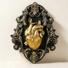 Dark Gothic Heart Relief Wall Hanging, Vintage Baroque Carved Frame Niche Art Wall Decor Ornament - 2869 - View 8
