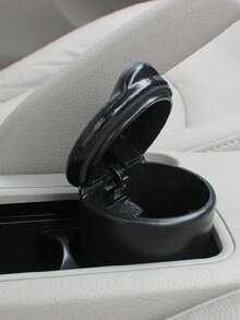 1/2/3/4pcs Car Compartment Design Center Console Ashtray, Solid Color Round Plastic Ashtray, One-Hand Open/Close Trash Bin, Portable Home & Car Dual-Use Accessory (Black), Car Accessories, Back To School Supplies, Lightweight & Portable - Multiple Styles - View 3