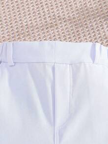 男童休閒純色刺繡紳士長褲，斜口袋、腰帶設計，適合日常穿著、旅行、派對、度假，百搭學院風時尚 - 白色 - 查看 5