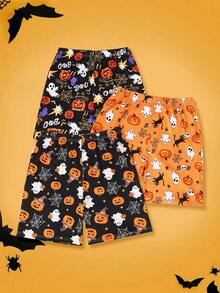 Notgurli 3pcs Halloween Loungewear Bottoms (Black&Orange) – Matching Outfits For Brothers Featuring Pumpkin Prints Perfect For Casual Lounging At Home - Multicolor - View 9