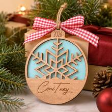 Custom Snowflake Name Christmas Ornament, Personalized 2026 Holiday Hanging Decor, Nordic Winter Style, Customized Christmas Tree Decoration With A Bow, Customizable Name Keepsake, Festive Party Decor, Home Christmas Decor, Unique Holiday Gift - Style C - View 6