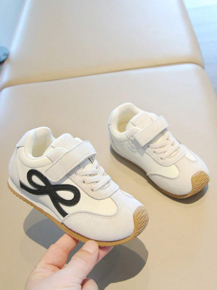 Girls' Sports Shoes With Bow Pattern, Soft Sole Kids' Casual Sneakers, Style - Beige - View 1