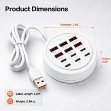 New!! New Round 12-Port USB Fast Charging Station - 6*Type-C PD + 6*USB-A, Each Port Up To 25W Output, Compact Design, High-Speed Charging, Suitable For Laptops/Tablets/Multiple Devices, A Fast Charger Designed For Multiple Devices - View 8