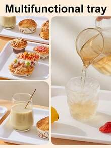 1/2pcs Plastic Trays, Rectangular, Reusable, Durable, White Minimalist Style, Kitchen Supplies, Catering Accessories, Suitable For Home, Business, Party Organizers, Used For Kitchen Countertop, Breakfast Coffee, Snack Fruit Display, Wedding, Holiday Decoration - View 7