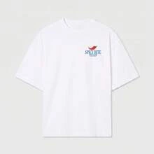 Spicy Bite T-Shirt Bianca Con Stampa Peperoncino E Scritte Blu Design Grafico Vintage Ispirazione Club 19-91 Stile Streetwear Unisex Top - White - View 5
