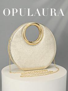 OpulAura 新款时尚不对称手拿包，欧式复古迷你盒形晚装手拿包，正式派对手提包，鸡尾酒钱包，舞会包，金色婚礼新娘单肩斜挎链条包，适合圣诞派对/万圣节/生日聚会 - 金色 - 查看 1