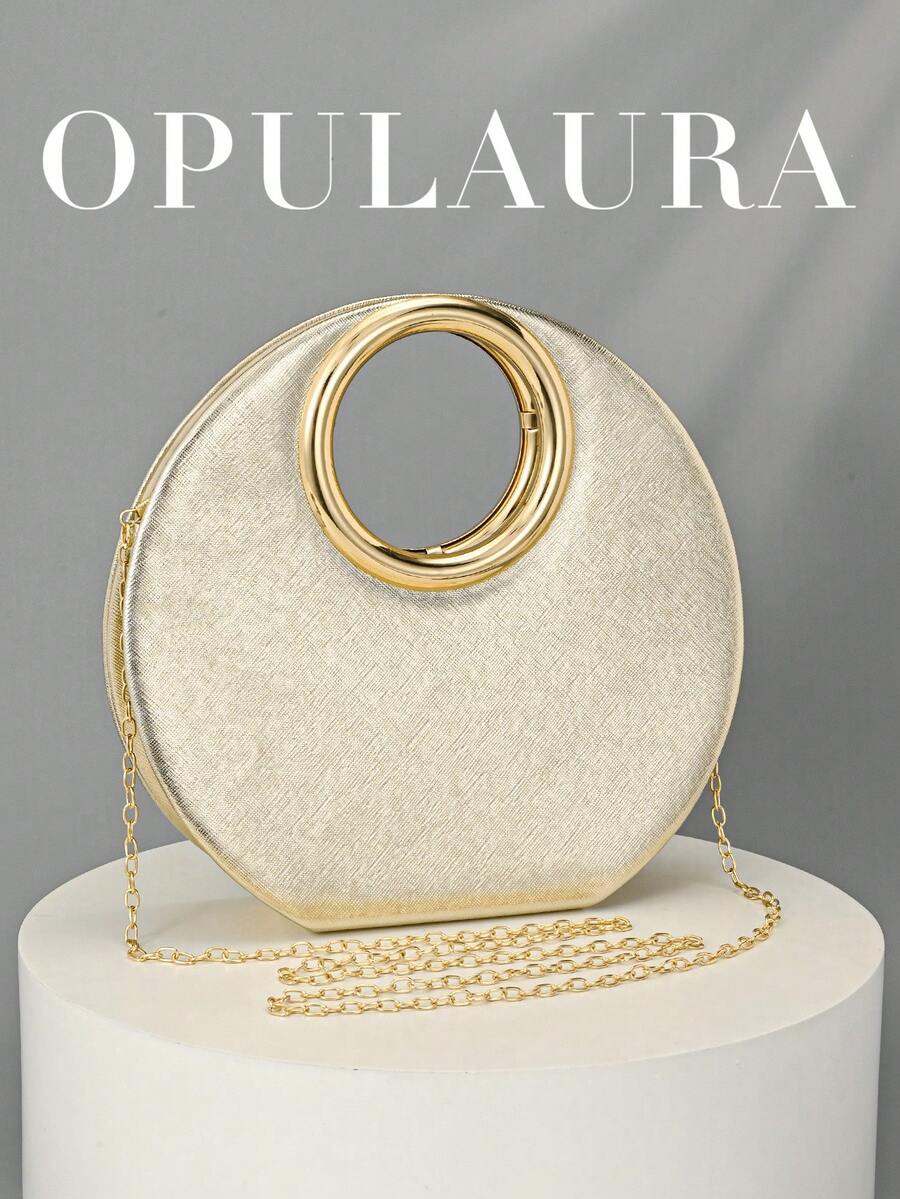 OpulAura 新款时尚不对称手拿包,欧式复古迷你盒形晚装手拿包,正式派对手提包,鸡尾酒钱包,舞会包,金色婚礼新娘单肩斜挎链条包,适合圣诞派对/万圣节/生日聚会 - 金色 - 查看 1