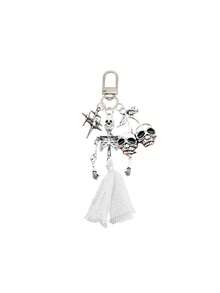 Skull Cherry Alloy Bag Hanging Bag Keychain Pendant, Featuring Elements Such As Skull Figures And Stars, Vintage Silver Style, Halloween - Multicolor - View 14