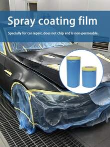 1 Roll Automotive Spray Paint Masking Film, Heat Resistant, Non-Penetrating, Electrostatic Adsorption, PE Film For Car Paint Protection - Blue - View 2