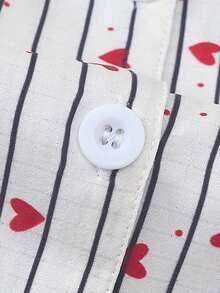 Women's Striped Heart Print Long Sleeve Long Pants Bubble Crinkle Pajama Set - Red - View 5