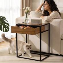 Minimalist Metal Bedside Table With Finish In Walnut Wood Grain And Drawers, 40*30*50cm. Economical Space With Large Storage Capacity, Suitable For Bedrooms And Living Rooms In Any Style. - Multi-color/1 Coffee Table/Color Random - View 3