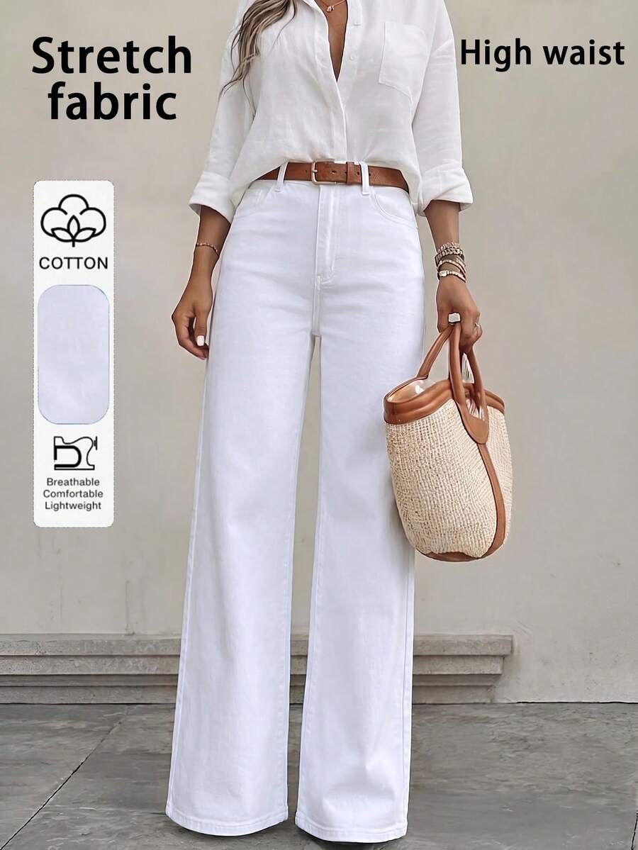 Women's Casual Straight-Leg Jeans, Versatile And Comfortable For Daily Wear Spring White, Clean Girl Aesthetic Fall - White - View 1
