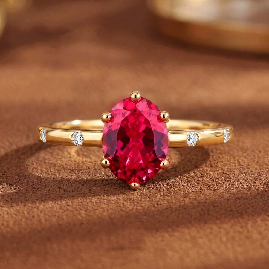 Classic Luxury Red Pigeon Egg Zirconia Inlaid 18K Gold Plated Open Ring For Women - Red - View 1