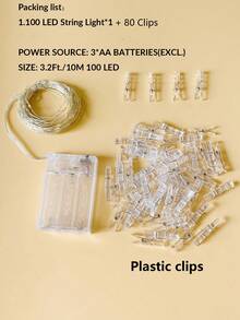 1pc 1-10m LED Copper Wire String Lights With Plastic Photo Clips (±2-3 Clips Error), Hanging Photo Card Atmosphere Light, Bedroom Decor String Lights, Suitable For Girls Room, Birthday Party, Anniversary Decoration Photo Clip LED Fairy String Lights - Copper Wire Lights + Transparent Clips - View 8