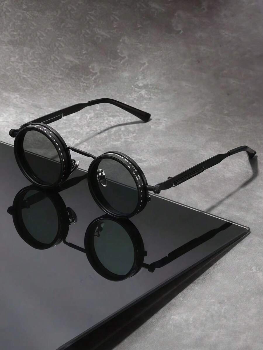 1pc Men's New Metal Round Frame Steampunk Fashion Glasses, Spring Temple Design, Suitable For Outdoor Sports, Cycling, Driving, Fishing, Travel, Beach Vacation