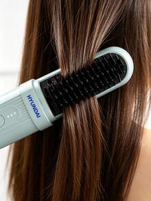 HYUNDAI Wireless Hair Straightener Brush MINI Capsule Cordless Hair Straightener With 3 Working Temperature Files Type-C Fast Charging - Blue - View 2