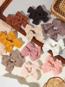 20pcs Morandi Color Waffle Fabric Bow Hair Clips, Simple Fabric Hair Clips For Kids, Sweet Daily Hair Accessories For Baby - Mixed color - View 5