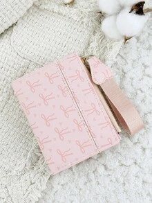 Fashionable Bow Printed Short Wallet, Foldable Buckle Portable Cash, Credit Card Tassel Decoration Wallet, Suitable For Carrying Around - Pink - View 4