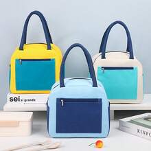 1pc Color Block Insulated Thermal Storage Bag, Waterproof Oxford Tote With Front Zipper Pocket, Portable Leakproof Organizer For Work School Picnic - Multicolor - View 3