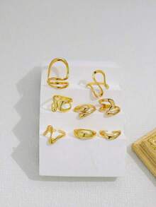 8pcs Punk Style Ring Set, Unique Fashion Heart Butterfly Crown Stackable Rings, Jewelry Accessories Gift - Gold - View 6