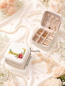 Kotak Penyimpanan Perhiasan Portabel Kecil dari Kulit PU untuk Anting-anting, Kalung, Cincin, dan Gelang Wanita - Kotak Perhiasan Bunga yang Elegan - View 29