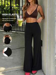 Casual Simple Yoga Pants High Waist Butt Lifting Flared Yoga Trousers High Stretch Tummy Control Bodycon Leggings Daily Sports Fall Winter Black - Black - View 7