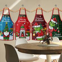 The Grinch 1pc Christmas Apron Santa Claus Design Home Kitchen Apron Christmas Supplies, Christmas Holiday Gift, Party Costume Kitchen Apron, Christmas Halloween - Multicolor - View 2