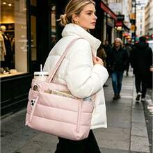 1pc Large Capacity Women's Quilted Tote Bag Set, Multi-Compartment Storage, With Cup Holder And Laptop Sleeve, Suitable For Daily Commute, Short Trips, Weekend Getaways, Spring Travel Essential, Can Be Given As A Gift For Women - Multicolor - View 3