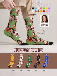 1 Pair Customized Face Pattern Socks, Personalized Photo Socks, Custom Printed Socks, Funny Face Socks, Custom Pattern Socks, Print Any Face Pattern On Socks, Anniversary Gift, Valentine's Day Gift, Unique Birthday Gift, Customized Collectible Gift - Multicolor - View 5