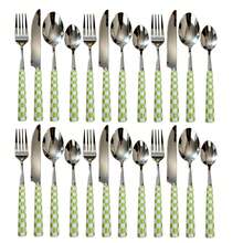 4/24pcs Unique Checkered Pattern Stainless Steel Tableware Set, Beautiful And Elegant Porcelain, Multiple Colors, Including Ceramic Handle Silverware, Creative Kitchen, Including Forks, Table Knife, Spoons, Dessert Spoon, Suitable For Daily Dining - Multicolor - View 15