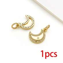 1pc 18K Golden Plated Celestial Charms Paved Crystal Sun Moon Star Rainbow Mini Pendants For DIY Bracelet Necklace Earring Jewelry Making Findings - Gold - View 13