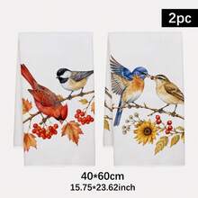 2PCS Kitchen Towels, Autumn Robin Bird Pattern Kitchen Towels Dish Cloths, 40*60cm Rectangular Microfiber Absorbent Cleaning Kitchen Towels, Perfect For Kitchen, Dining Room And Bathroom Use, Kitchen Decor, Home Decor, Neighbor Housewarming Gift, Dish Cloths - Multicolor - View 3