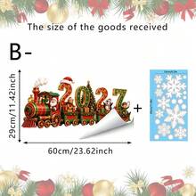 1/2pcs Christmas Train Window Decal, Retro Christmas Train Scene, 2027 Balloon Snowflake Design, Vinyl Reusable, Suitable For Home Store Window Glass Doors, Winter Festival Decoration - Multicolor - View 14