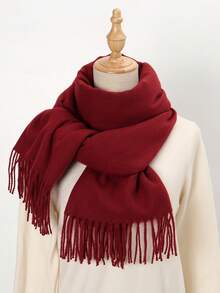 1pc Fashionable Versatile Women Solid Color Warm Scarf Accessories Women Winter Fall - Burgundy - View 6