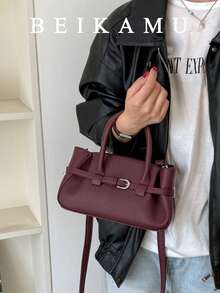 1 buah Tas Tangan Motif Leci Warna Solid Terbaru, Tali Bahu Berkerut, Tali Bahu yang Dapat Dilepas dan Disesuaikan, Tas Selempang, Cocok untuk Universitas, Perjalanan, Belanja, Jalan-jalan, dan Penggunaan Sehari-hari - Burgundy - View 2